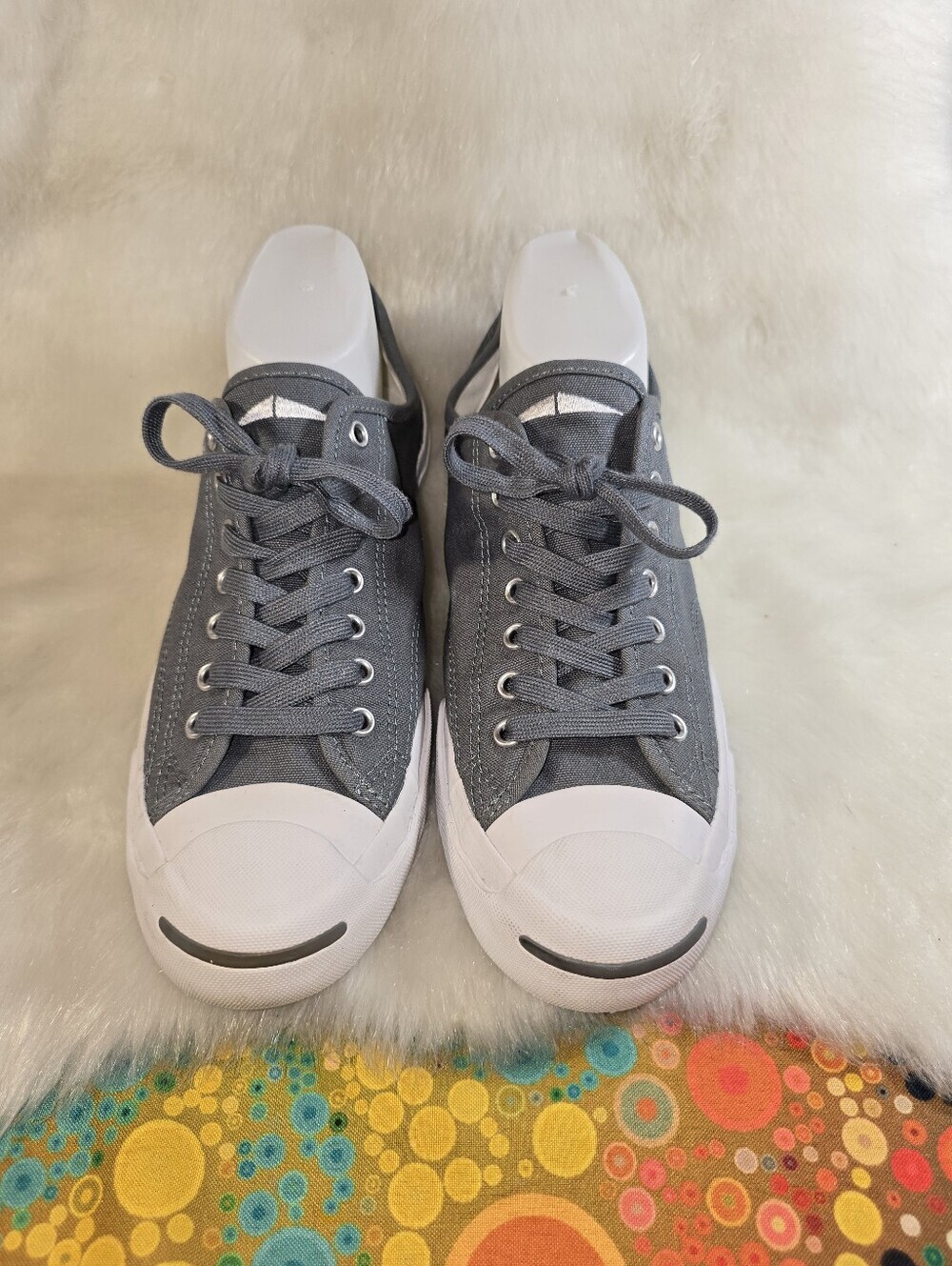Converse Jack Purcell Unisex Gray Canvas Low-Top Sneakers with White Toe Cap - Picture 4 of 13